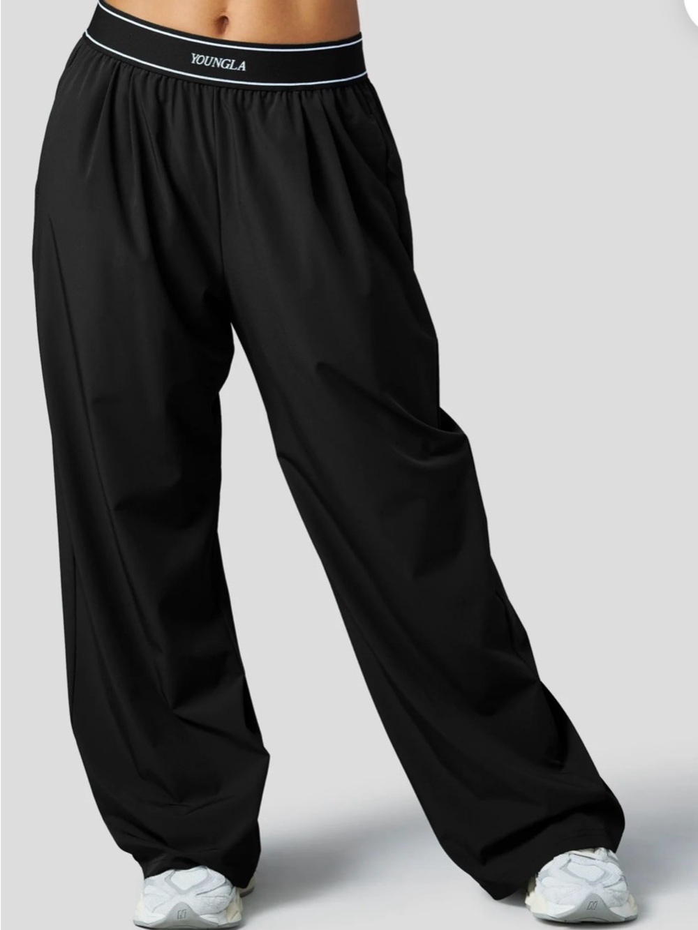 YOUNGLA Wide-Leg Black Track Pants